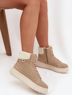 Lee Cooper dámske zimné topánky s kožušinou - béžové