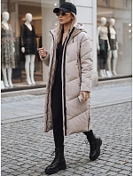 Dámska dlhá zimná prešívaná bunda v béžovej farbe FashionStreet TY5430 Dámska dlhá zimná prešívaná bunda v béžovej farbe FashionStreet TY5430