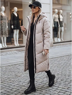 Dámska dlhá zimná prešívaná bunda v béžovej farbe FashionStreet TY5430