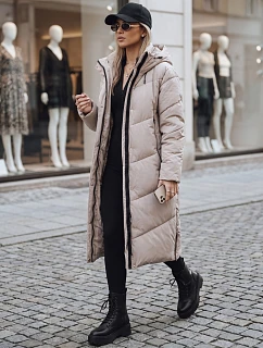 Dámska dlhá zimná prešívaná bunda v béžovej farbe FashionStreet TY5430