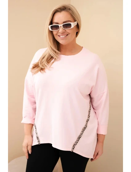 Dámske Plus veľkosť bavlnené blúzka s roll-up rukávmi a leopardí vzor klopu Candy Pink Dámske Plus veľkosť bavlnené blúzka s roll-up rukávmi a leopardí vzor klopu Candy Pink