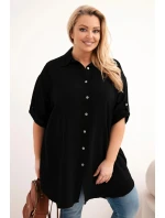 Dámská košile Plus Size z viskózy s delší zadní částí černá Dámská košile Plus Size z viskózy s delší zadní částí černá