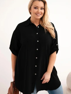 Dámske tričko z viskózy v nadmernej veľkosti s dlhším chrbtom Black