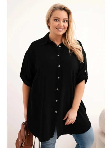 Dámská košile Plus Size z viskózy s delší zadní částí černá