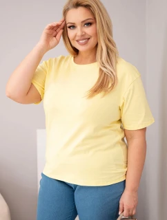 Dámská bavlněná halenka Plus Size s krátkým rukávem basic žlutá