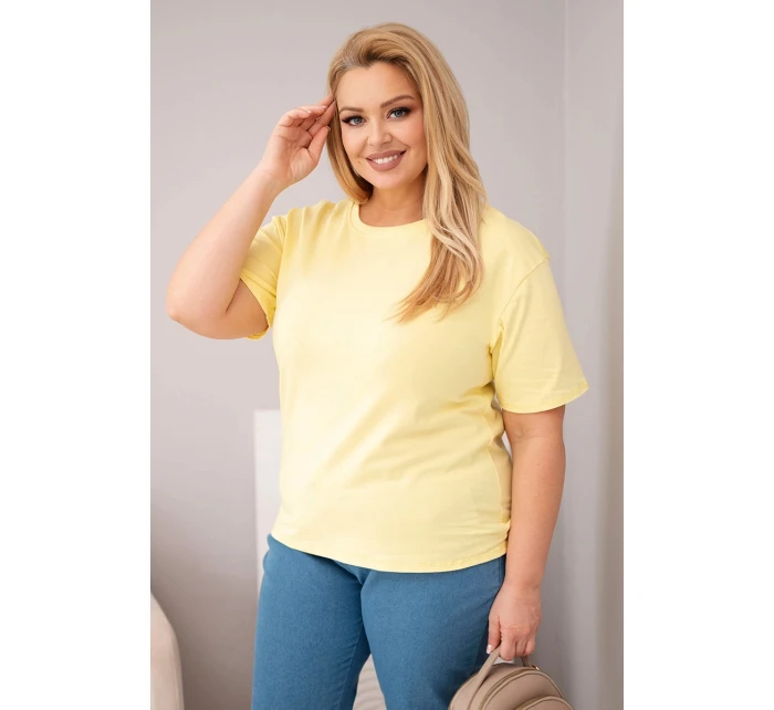 Dámská bavlněná halenka Plus Size s krátkým rukávem basic žlutá