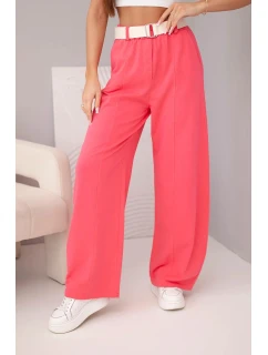 Dámske bavlnené nohavice so širokými nohavicami a opaskom malinová