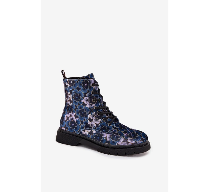 Dámske zateplené členkové topánky 57C1052 Dark Blue Pattern - Artiker