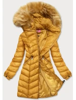 Dámska prešívaná bunda s kapucňou žltá (8916-c)