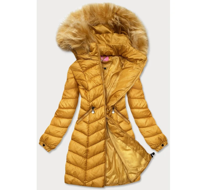 Dámska prešívaná bunda s kapucňou žltá (8916-c)