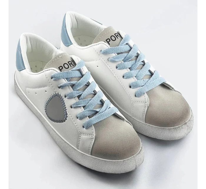Bielo-svetlo modré dámske tenisky trampky z rôznych spojených materiálov (1088)