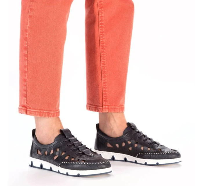 W modrá kožená polobotka s podrážkou model 19737391 - Rieker W modrá kožená polobotka s podrážkou model 19737391 - Rieker