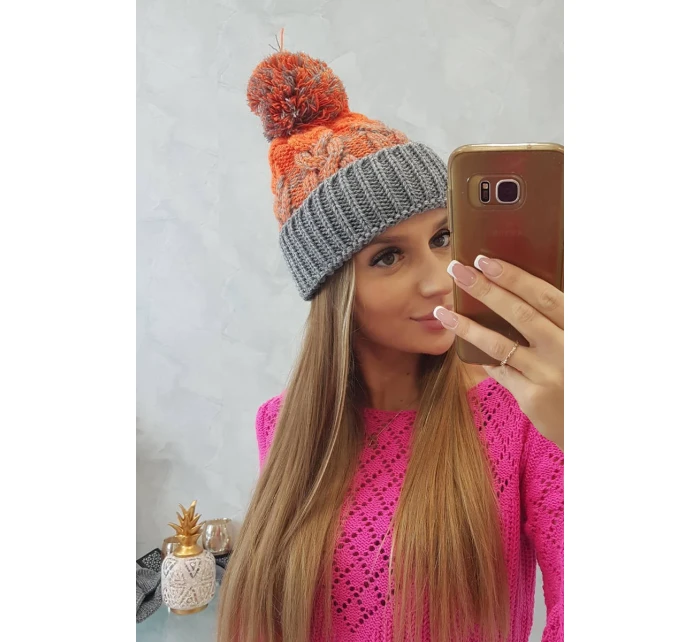 Dámská čepice s bambulí Abigail  orange model 18751667 - K-Fashion