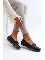 Dámské kožené mokasíny s ozdobou Černé model 21655753 - S.Barski
