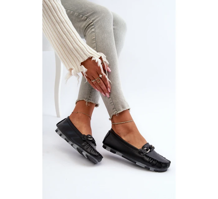 Dámské kožené mokasíny s ozdobou Černé model 21655753 - S.Barski