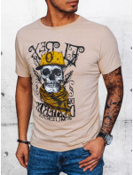 Béžové pánske tričko s potlačou Dstreet RX5097