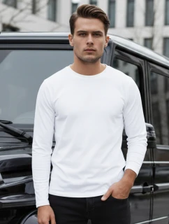 FashionStreet pánske biele tričko s dlhým rukávom LX0579