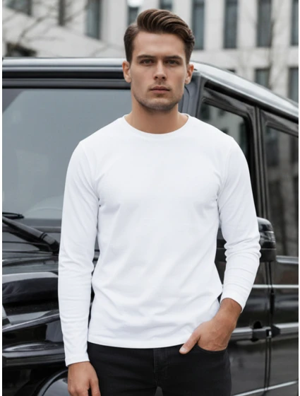 Pánské bílé tričko s dlouhým rukávem Dstreet model 21994122 - FashionStreet