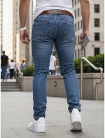 Pánske úzke džínsové nohavice s opaskom modré FashionStreet UX4490