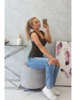 Blúzka s nariasenými ramienkami vo farbe khaki