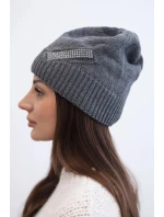 Dámska zimná vlnená čiapka s kryštálovým pásom K402 graphite