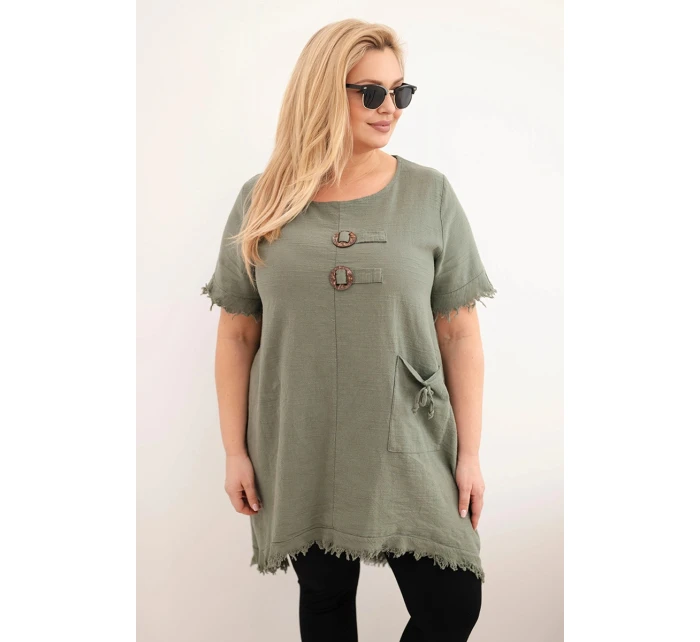 Bavlnené šaty nadrozmernej veľkosti s predĺženým chrbtom a vreckom Khaki