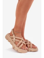 Sandały Damskie Na Platformie Z Paskami Beżowe Filamira