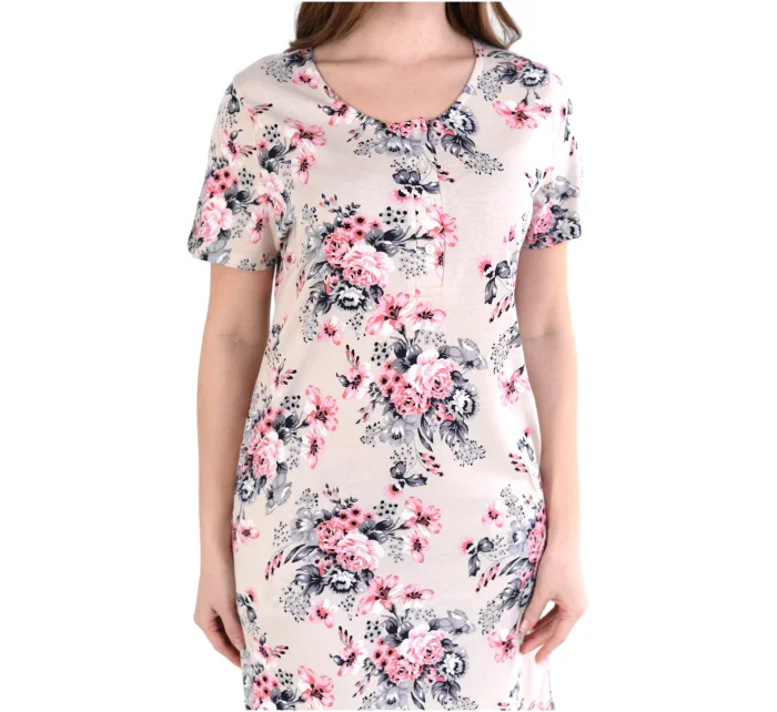 Dámska nočná košeľa 351/024 béžová s kvetmi - Karol