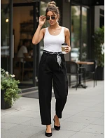 Spodnie damskie z wysokim stanem z czarne model 22067215 - FashionStreet