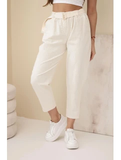 Dámske šnúrové nohavice s opaskom svetlo béžové