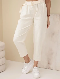 Dámske šnúrové nohavice s opaskom svetlo béžové