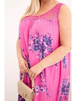Dámské šaty Plus Size z viskózy s květinovým vzorem a krajkovým vrškem růžová