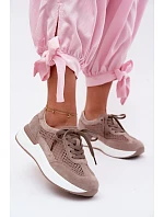 Kožené Semišové Tenisky Na Platformě Tmavě Béžové Norisa