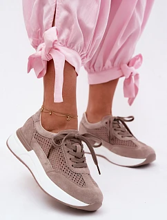 Kožené Semišové Tenisky Na Platformě Tmavě Béžové Norisa