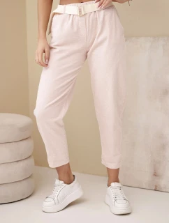 Dámske nohavice so šnúrou a opaskom tmavo púdrovo ružovej farby