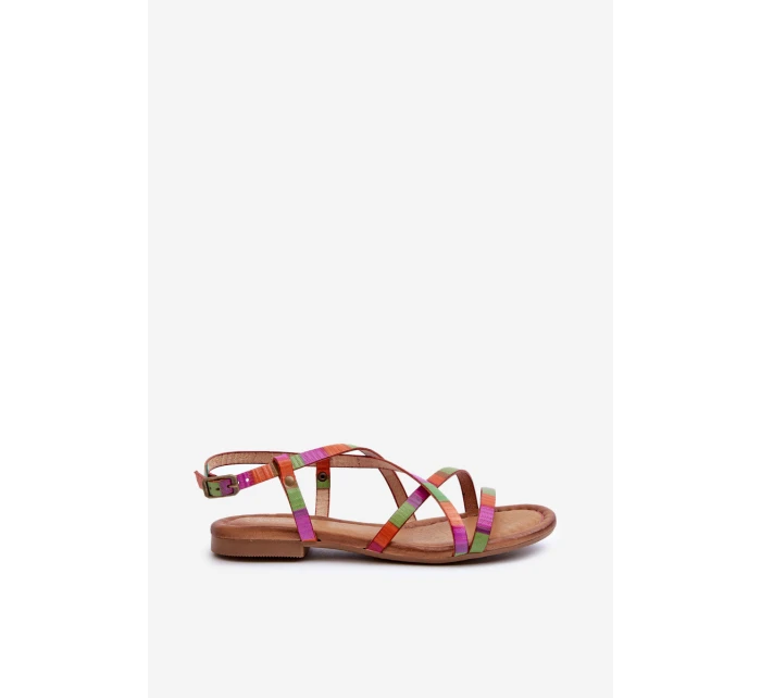 Płaskie Skórzane Sandały Damskie Maciejka 06635-39 Multikolor