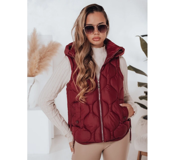 Dámská prošívaná vesta s kapucí vínová Dstreet model 21990896 - FashionStreet
