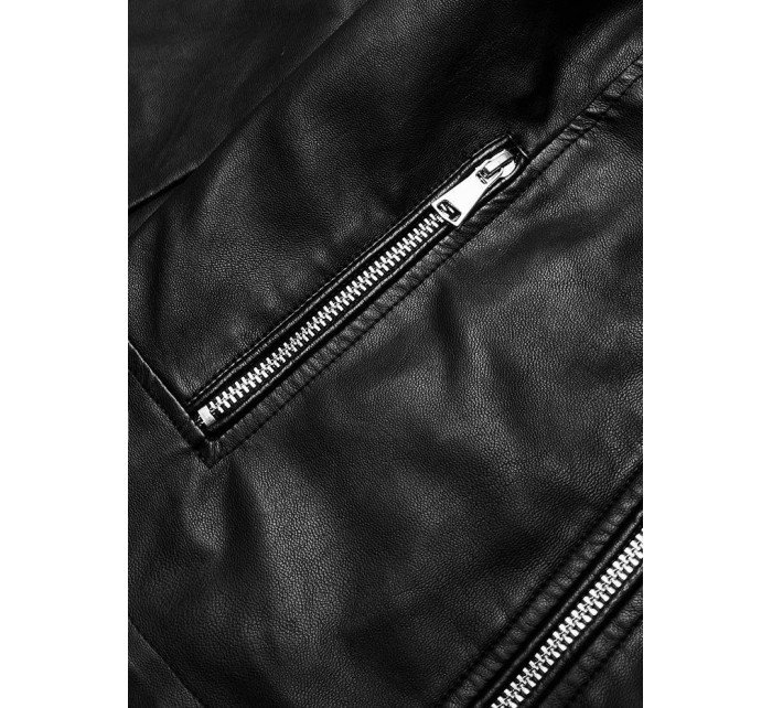 Klasická čierna bunda ramoneska so stojačikom (11Z8033)