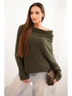 Dámsky asymetrický netopierí sveter z viskózy v khaki farbe