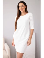 Dámske bavlnené šaty s 3/4 rukávmi a vreckami biele