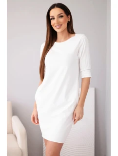 Dámske bavlnené šaty s 3/4 rukávmi a vreckami biele