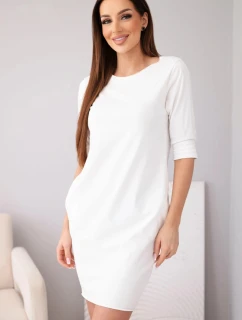 Dámske bavlnené šaty s 3/4 rukávmi a vreckami biele