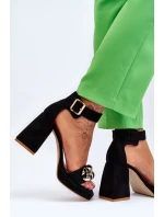 Dámské semišové sandály s podpatky Lewski boty Černá model 21616060 - Boto