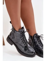 Lakované kožené dámské kotníkové boty na klínu model 21713911 tmavě modré - D&A