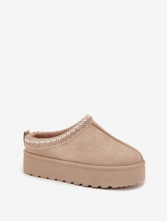 Detské/módne snežnice Jolisse s výšivkou na platforme - béžové