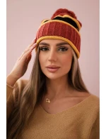 Dámska čiapka Kinga K297 červená+horčicová+čierna Dámska čiapka Kinga K297 červená+horčicová+čierna