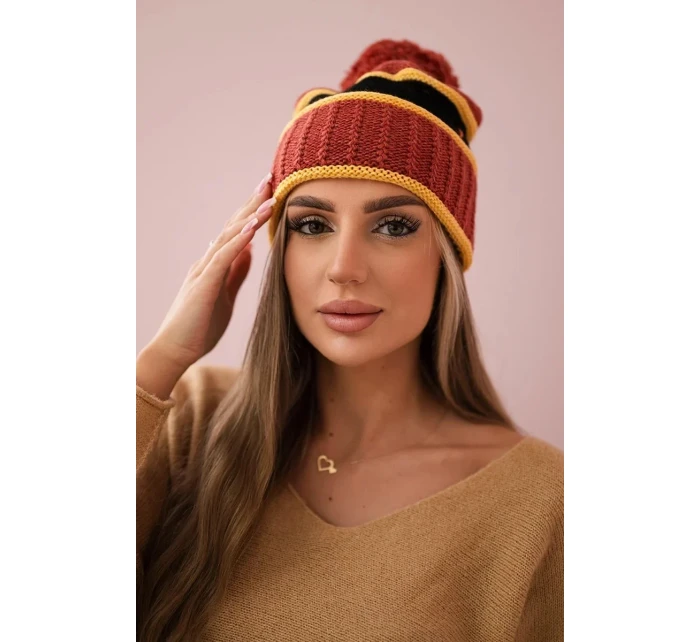Dámska čiapka Kinga K297 červená+horčicová+čierna Dámska čiapka Kinga K297 červená+horčicová+čierna