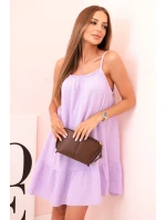 Dámske mušelínové šaty s ramienkami a volánom svetlo fialové Dámske mušelínové šaty s ramienkami a volánom svetlo fialové