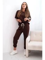 Dámsky viskózový set s krátkym rukávom a nohavicami hnedý