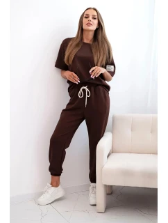 Dámsky viskózový set s krátkym rukávom a nohavicami hnedý